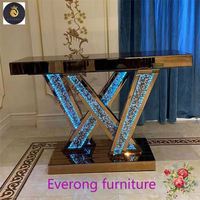 Tables consoles modernes de luxe de style américain avec éclairage LED RVB et incrustations de diamants écrasés pour le salon