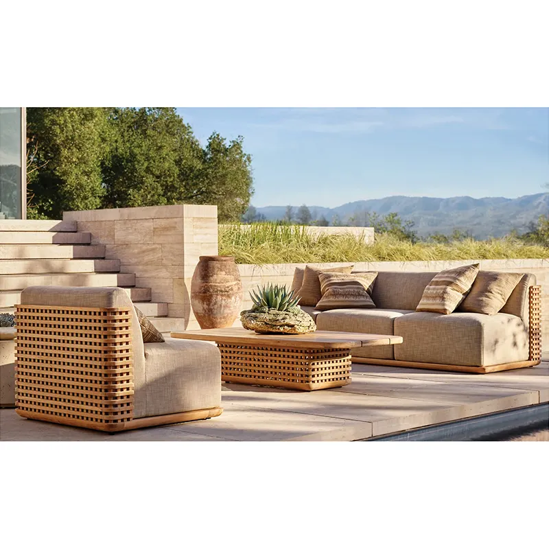 Thiết kế mới sân sau sàn vườn sofa đặt khách sạn Patio sang trọng rắn gỗ tếch đồ nội thất ngoài trời ghế 1 2 3 chỗ ngồi