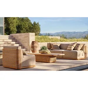 Neues Design Hinterhof-Garden-Sofa-Set Hotel Terrasse Luxus Massivholz-Teakholzmöbel Außensofa 1, 2, 3 Sitze