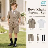 Ensemble 5 pièces formel d'été kaki pour garçons : Blazer, Chemise, Cravate, Short, Chaussettes – Tenue de mariage ou de cérémonie pour enfants, style gentleman, OEM