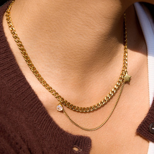 Collier à chaîne dorée superposée avec pendentif étoile et strass pour femme, bijou tendance, cadeau - Product Image 3