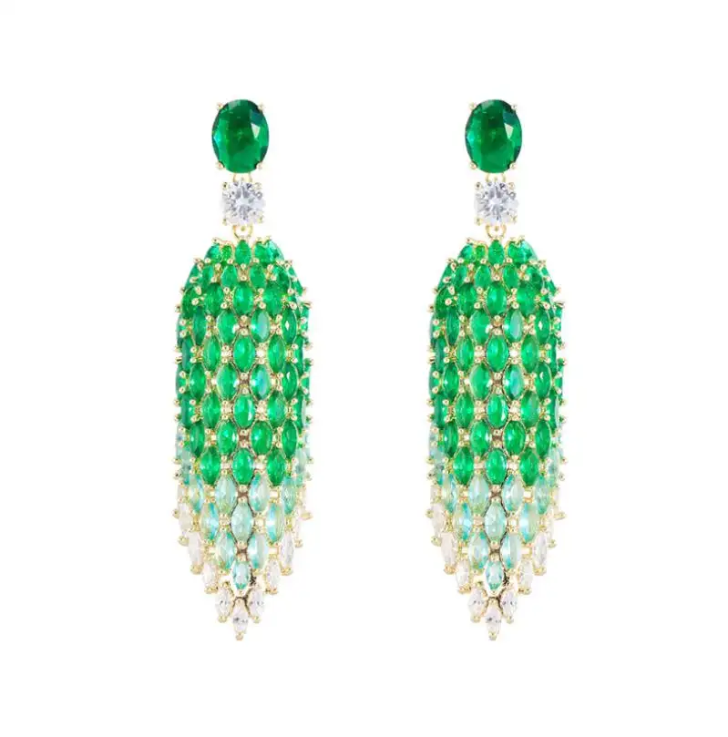 Nouveau Noble Marquise coupe vert cubique zircone pierre longue balancent goutte fête porter des boucles d'oreilles de mariage pour les femmes bijoux fantaisie indiens