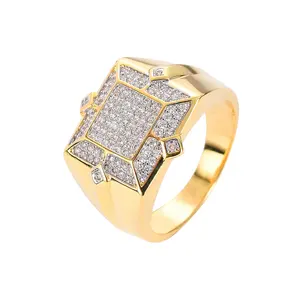 Hip Hop Luxury Jewelry Micro Paved AAA Cubic Zircon 14k Gold Plated Brass Mens Rings Wedding Rapper Jewelry Gift