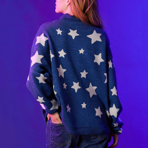 Maglione a collo alto blu con Logo personalizzato donna donna ragazza con motivo a stella in acrilico 100% maglione di maglieria oversize lavorato a <span class=keywords><strong>maglia</strong></span> per donna - Product Image 3