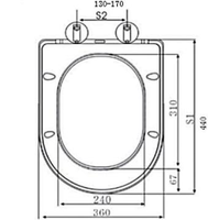 Abattant de toilettes sanitaire UF moderne de haute qualité avec fermeture douce, design avant rond et charnière en acier inoxydable