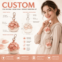 Jouet en peluche personnalisé OEM ODM, animal en peluche, mascotte, porte-clés sérum de pétales de rosée, cadeau d'entreprise, promotion du logo pour produits de beauté et soins de la peau