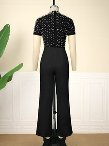 Combinaison de soirée élégante de haute qualité AM221118 pour femmes, taille haute, ajustée, ornée de perles, col rond, manches courtes, grandes tailles - Product Image 5