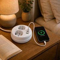 Kompakte Tragbare Reise-Steckdosenleiste EU-Stecker Rundes Verlängerungskabel 2 AC-Steckdosen 3 USB-Schnellladehub für Zuhause Büro Hotel
