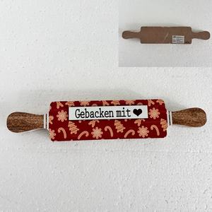 Ornement de table de Noël vintage en MDF imprimé UV en forme de rouleau à pâtisserie, fait main, respectueux de l'environnement, pour décorations festives - Product Image 1