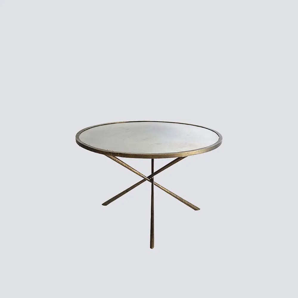 Table basse de style moderne pour salon, meuble d'angle, d'intérieur et d'extérieur, avec miroir et pieds en métal