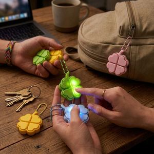 Porte-clés LED trèfle à quatre feuilles porte-bonheur, jouet anti-stress à boutons clic-clac, jouet anti-anxiété pour pendentif de sac à dos, cadeau de fête - Product Image 4