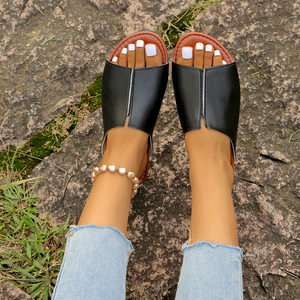 Sandales de plage à bout rond pour femmes européennes et américaines, grande taille, avec boucle de ceinture, couleur unie, pour l'exportation transfrontalière, Wish 883 - Product Image 4