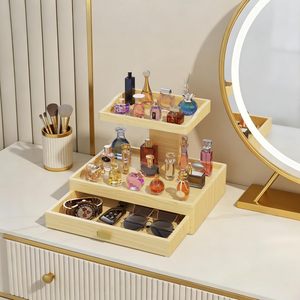 Étagère de rangement surélevée à 2 niveaux en bois de pin pour parfums, avec tiroirs, présentoir multifonctionnel pour femme et homme - Product Image 2