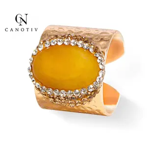 Natural druzy citrine Crystal Rings Copper Plated Gold Quartz Gemstone Rings For Women