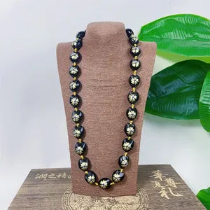 Samoan Plastic Kukui Nut Printed W/Hibiscus Necklace Lei for Graduation Party DIY Hawaiian Leis Beads for Fashion Jewellery