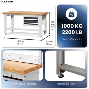 ROCKBEN <span class=keywords><strong>Banco</strong></span> <span class=keywords><strong>de</strong></span> <span class=keywords><strong>trabajo</strong></span> mecánico <span class=keywords><strong>de</strong></span> acero con cajones <span class=keywords><strong>Banco</strong></span> <span class=keywords><strong>DE</strong></span> <span class=keywords><strong>TRABAJO</strong></span> Esd <span class=keywords><strong>de</strong></span> alta resistencia Mesa Taller Gabinete <span class=keywords><strong>de</strong></span> metal Taller electrónico - Product Image 2