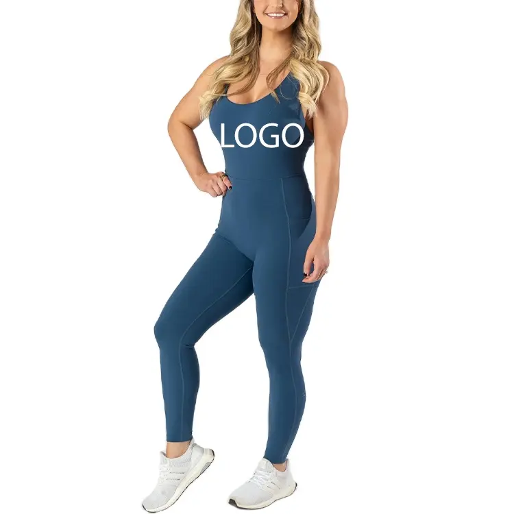 OEM/ODM individuelles Logo einteilig leichte Strappy Yoga-Body-Anzüge mit eingebauter Polsterung für Damen
