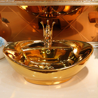 Lavabo de salle de bain en céramique doré, vasque à poser plaquée or
