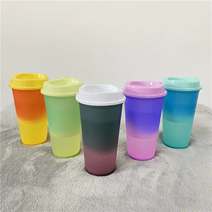 Take It To Go with Lids Reusable Coffee Cups Color Changing Tumbler Cups  For Hot Drink,16 OZ -5 pcs