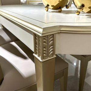Sang trọng pháp kem trắng rắn gỗ bàn ăn với Tay Chạm Khắc hoa Motif hàng đầu - Product Image 4