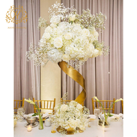 Support Floral Géométrique Haut en Métal Doré et Argenté de Luxe pour Centres de Table de Mariage et Décorations d'Événements
