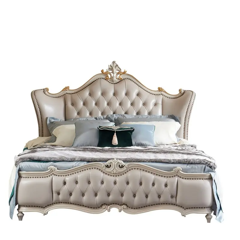 Luxury Wooden Frame European style latest double bed back designs Furniture France bedroom furniture Set King size bed