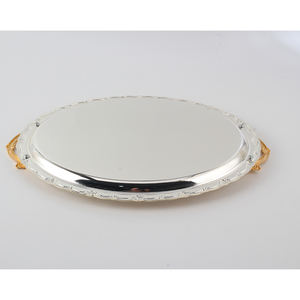 Plateau en métal plaqué or de haute qualité pour hôtel et maison, plateau de service en métal doré poli avec poignée - Product Image 3