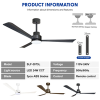 Ventilateur de plafond LED avec lumière, nouveau design, homologué CB CE, pour usage domestique, 52 pouces, ABS, 3 pales, moteur DC réversible, télécommande