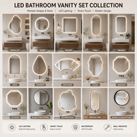 Meuble de salle de bain mural moderne en PVC, sur mesure OEM, gain de place, étanche, pour salon, salle de sport, villa, avec miroir sans cadre éclairé par LED