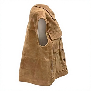 Chaleco de gamuza para mujer con cuello vuelto y cierre de botones, largo regular, color liso, ropa exterior - Product Image 5