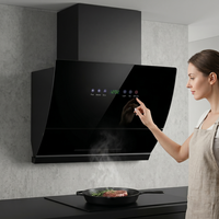 Hotte de cuisine électrique 60 cm au design élégant, en verre noir, avec contrôle tactile et télécommande, pour usage domestique