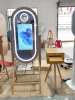 Oval Solid Wood Mirror Photobooth 40 Inch Glass with 21.5 Touch Screen Interactive LED Light Event Venue