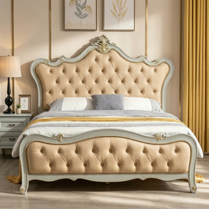 European Style Queen Size Wooden Bed <b>Frame</b> with Tufted Upholstered Headboard and Footboard Soft Faux Leather Design - Product Image 5