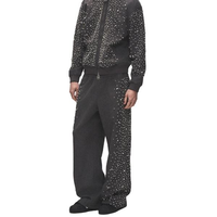 Pantalon de jogging streetwear personnalisé pour homme en coton French Terry, avec strass, coupe large, délavé à l'acide et évasé