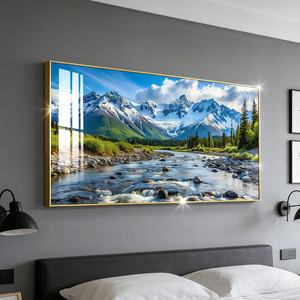 Decoración del Hogar Personalizada al por Mayor, Paisaje de Montaña Nevada, Impresión HD, Arte de Pared para Sala de Estar, Pintura de Pared de Porcelana de Cristal LED - Product Image 2