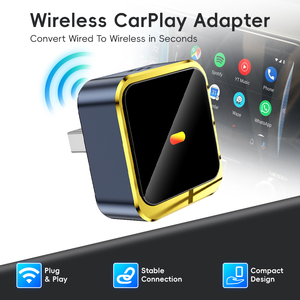Gold btn <b>switch</b> CarPlay <b>adapter</b> 2 in 1 wireless CarPlay Android Auto CarPlay <b>adapter</b> with mobile connect - Product Image 1