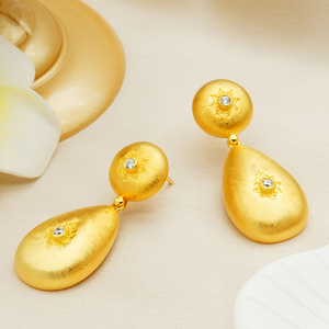 Pendientes Artesanales de Oro Sólido 9K/14K/18K con Forma de Lágrima Mate, Colgantes Sofisticados con Textura para Joyería de Herencia - Product Image 6