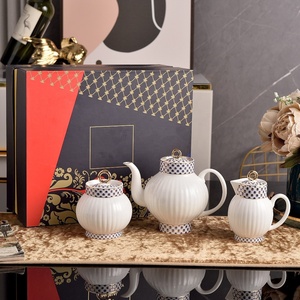 Russian Style Small Bee Pattern Simple Eco-Friendly Bone China High Footed Tea Set - Product Image 4
