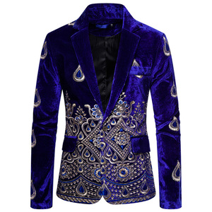 Costume pour <span class=keywords><strong>homme</strong></span> en fil d'or brodé, <span class=keywords><strong>blazer</strong></span> slim de haute qualité en <span class=keywords><strong>velours</strong></span> à simple boutonnage - Product Image 4