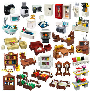 MOC บล็อกประกอบอนุภาคขนาดเล็ก DIY <span class=keywords><strong>ของเล่น</strong></span>โมเดล บ้าน ห้องครัว ห้องนั่งเล่น และห้องน้ำ - Product Image 1