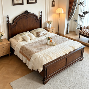 New Arrival Top Floral Carved Solid Wood Four Poster Bed No Upholstery with Carved Storage Nightstands - Product Image 1