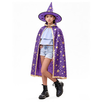 En gros, Cape et chapeau d'étoile pour enfants Halloween, Cape de sorcière magique, Châle à cinq étoiles, Costume de spectacle, Tenue de fête pour enfants