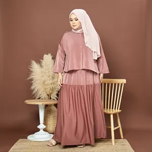 Blusa y Falda Rosa Claro, Moda Musulmana Modesta, Traje de Manga Larga para Mujer, Ropa de Oficina Diaria, Elegante, Superventas en Malasia - Product Image 4
