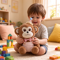 Peluche singe marron en gros, jouet animal en peluche avec tenue de fête, logo personnalisé pour boutique de cadeaux, machine à griffes de distributeur automatique