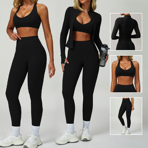 Conjuntos Deportivos de 4 Piezas para Mujer, Personalizados, <span class=keywords><strong>S</strong></span>ólidos, Ligeros, de Cintura Alta Elástica, Transpirables, con Logotipo Frontal, para Gimnasio, Yoga, Pilates y Entrenamiento - Product Image 6