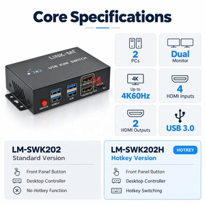 Commutateur KVM <span class=keywords><strong>HDMI</strong></span> USB 3.0 4K60Hz 2 ports pour 2 ordinateurs avec contrôle par touches de raccourci - Product Image 6