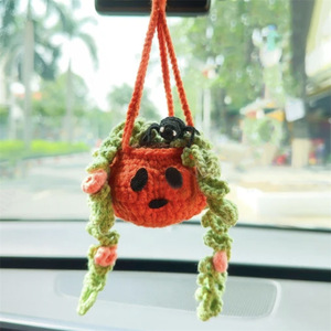 Fábrica de Comercio Exterior Transfronterizo, Nuevo Modelo Otoño-Invierno, Calabaza de Ganchillo Hecha a Mano con Cara de Fantasma Espeluznante, Colgante para Coche - Product Image 3