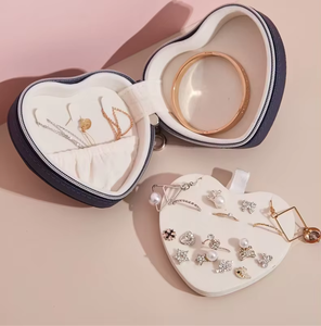 Cute <b>Heart</b> <b>Shaped</b> PU Leather Jewelry <b>Box</b> Zipper Portable Travel Storage Organizer for Girls Jewelry Gifts - Product Image 1