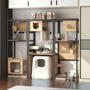 Cat Tree moderno di lusso grande struttura per arrampicata a torre di gatto tappeto legno Cat Tree con custodia nascosta per condominio al coperto - Product Image 1