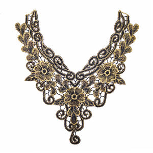 طوق دانتيل مطرز ملون, طوق دانتيل مجوف ، ملابس ، ياقة دانتيل على الصدر ، تصميم بلونين - Product Image 1